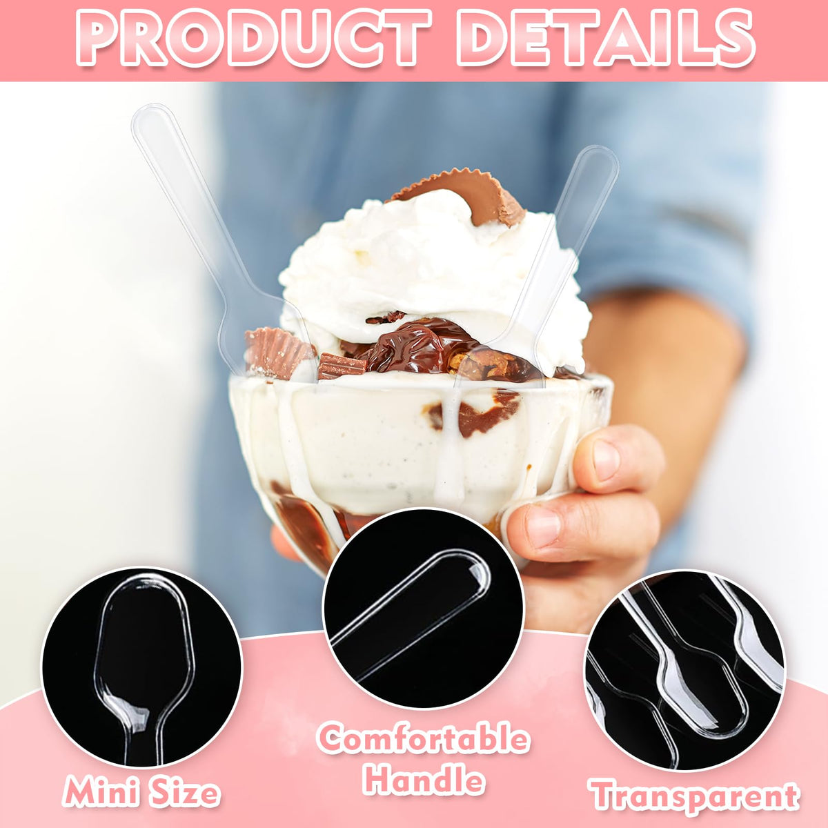 500Pcs Mini Spoons for Desserts, XJMWXHFC Clear Plastic Spoons, Disposable Clear Tasting Spoons, Small Dessert Spoons for Jelly Pudding Yogurt Ice Cream Desert Cake Appetizer (3 Inch)