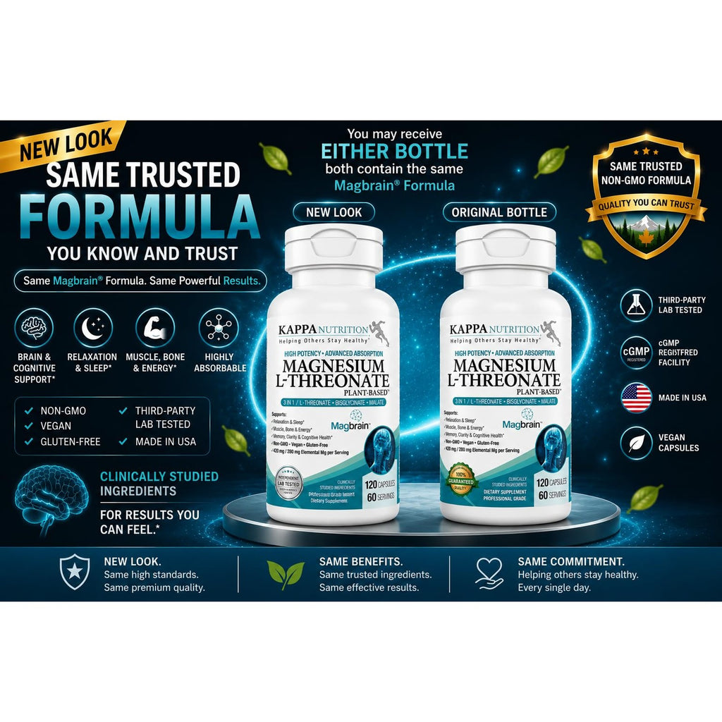 Kappa Nutrition Powered by Magbrain™ Magnesium L-Threonate Plant-Based, 420mg Elemental Magnesium (3 Capsules) from 2,253mg, 120 Vegan Capsules, Brain, Sleep & Muscle Support.