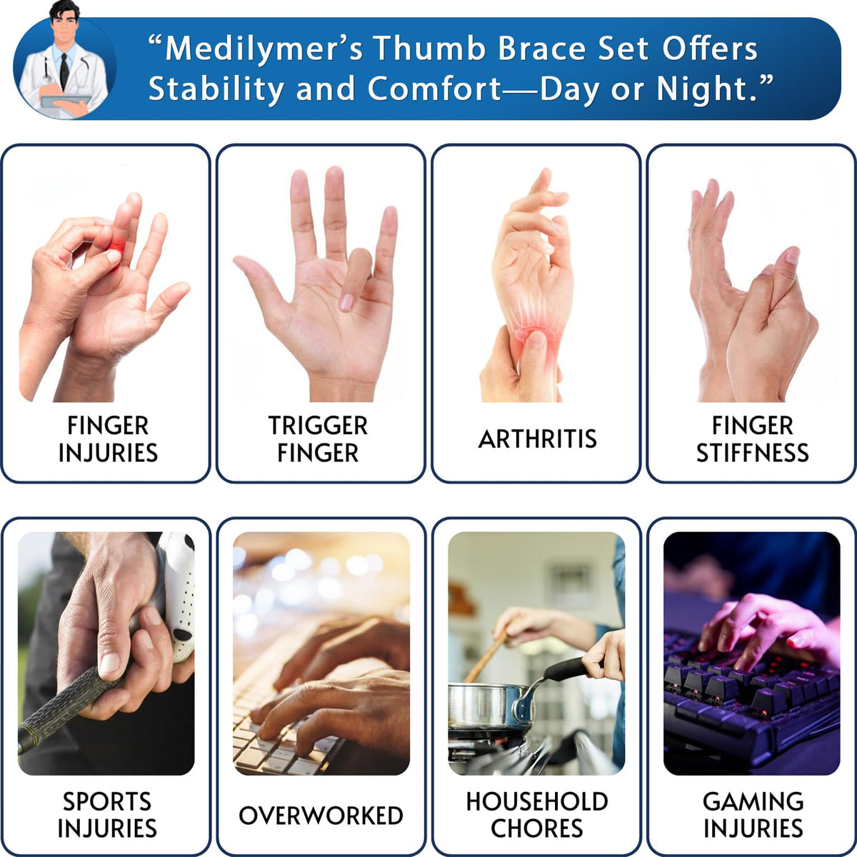 Thumb Brace (2 Pack) Trigger Thumb Splint, Thumb Cast for Pain Relief
