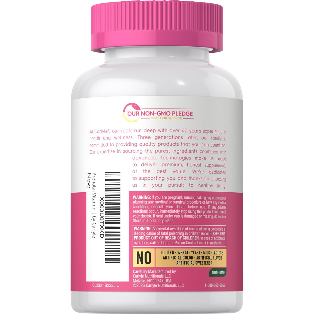 Carlyle Prenatal Vitamins for Women | 120 Capsules | Multivitamin and Mineral Formula with Folic Acid | Non-GMO and Gluten Free Supplement | For Her