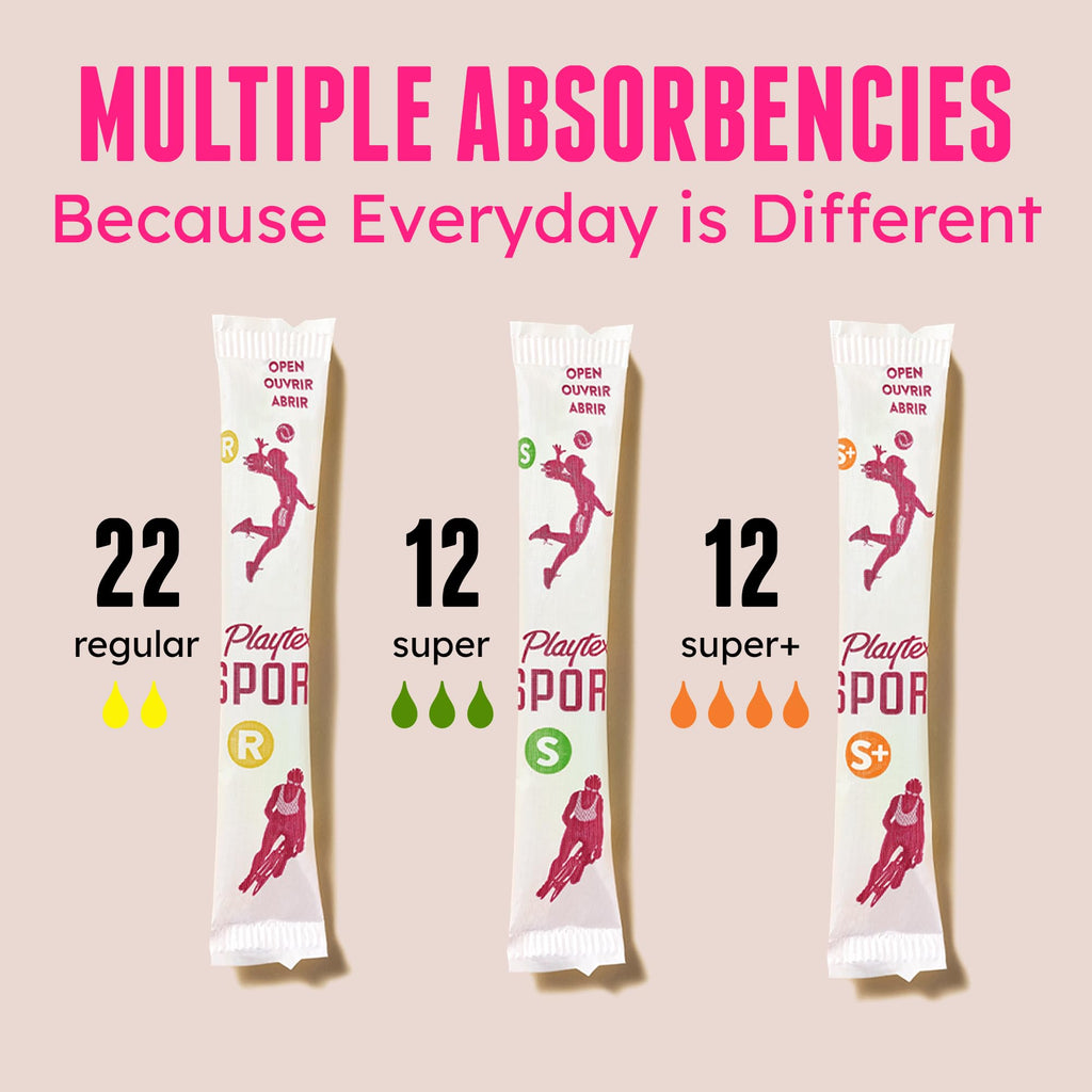 Playtex Sport Tampons Multipack, Regular/Super/Super Plus, No Fragrance, 46 ct