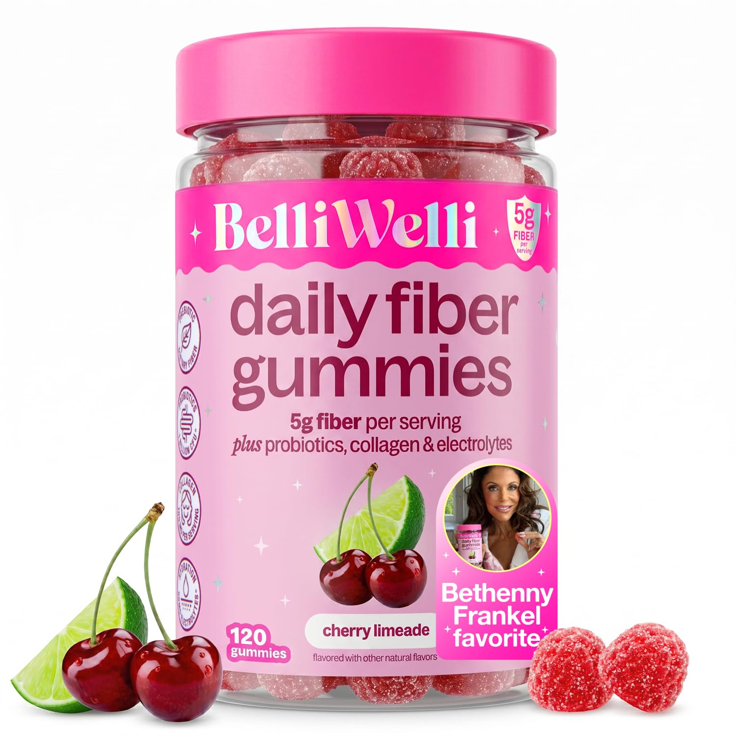 Belli Welli Fiber Gummies for GLP-1 Support - Watermelon - Tapioca Prebiotic Fiber Gummy - Digestive Health & Regularity for Women, Men, Kids - 120CT