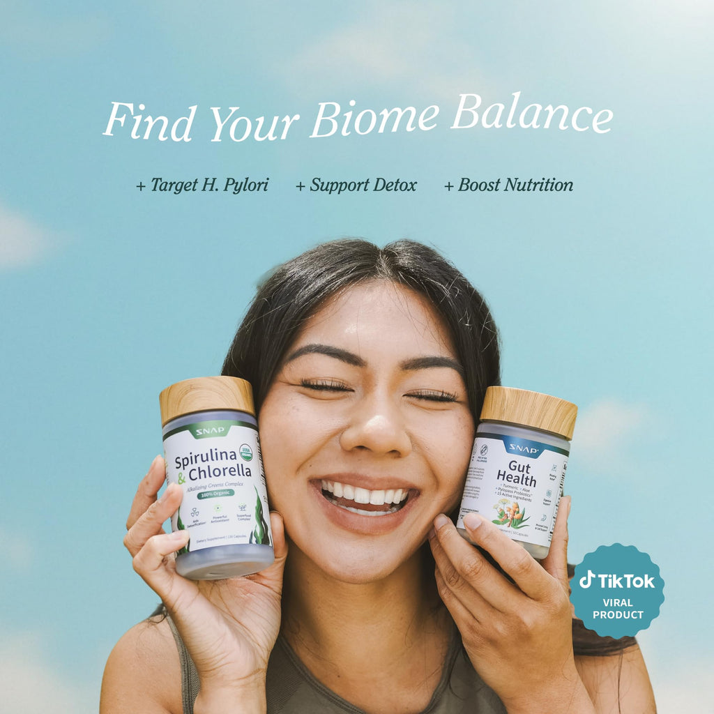Snap Supplements Gut Health Supplement & Organic Spirulina Chlorella Bundle | Lipase Supplement, Probiotic Greens–Supports Digestion, Detox, Energy & Immune Health, 50 + 120 Vegan Capsules 30-Day Supply
