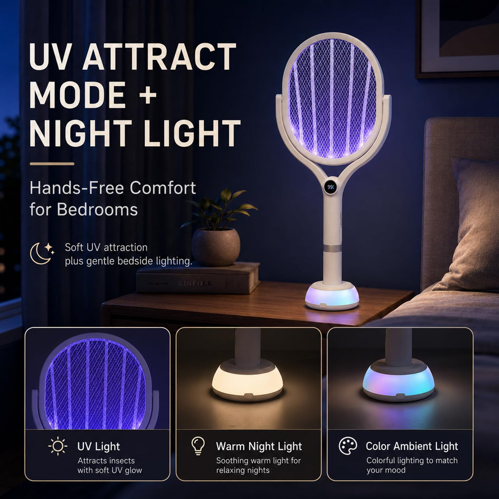 Electric Fly Swatter Racket 5000V Bug Zapper with Power Display