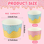 Augisteen 50 Pack Paper Ice Cream Cups 9oz Dessert Paper Bowls Disposable Ice Cream Party Bowls 2 Designs Treat Snack Cups for Hot or Cold Food Sundae Frozen Yogurt Soup Party Supplies
