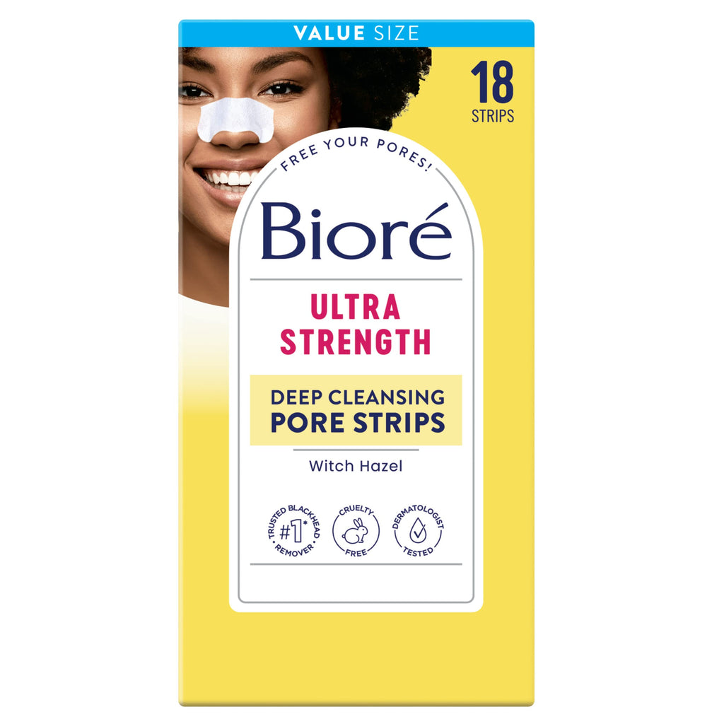 Buy now BiorÃ© Witch Hazel Ultra Strength Blackhead Remover Pore Strips, Clears Pores up to 2x More than Original Pore Strips, features C-Bond Technology, Oil-Free, Non-Comedogenic Use, 18 Count at indiglob india