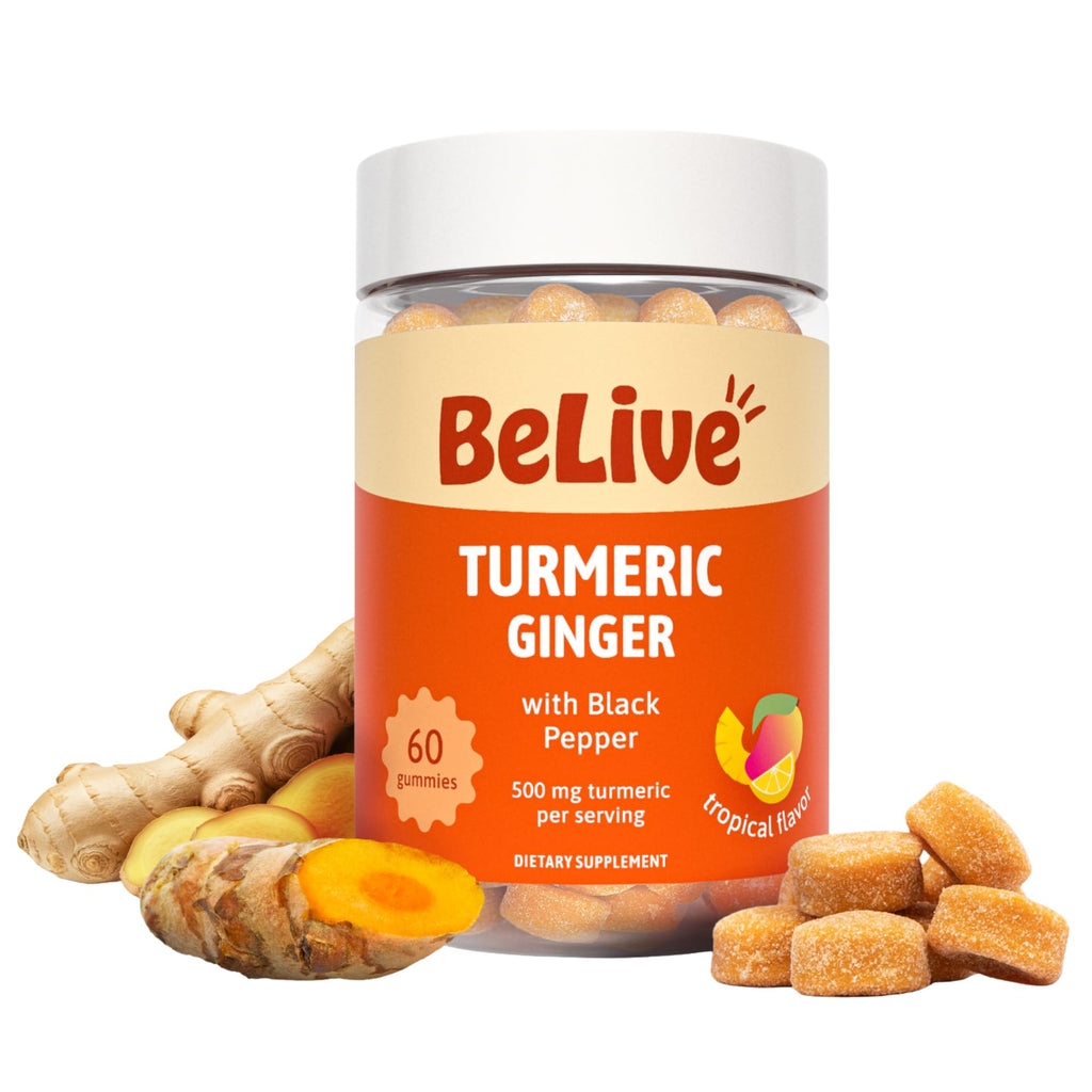 BeLive Turmeric and Ginger Gummies for Joint and Mobility Support 120 Count | 500mg Turmeric Curcumin Supplement with Black Pepper for Enhanced Absorption, Immune & Antioxidant Support, Tropical Flavor