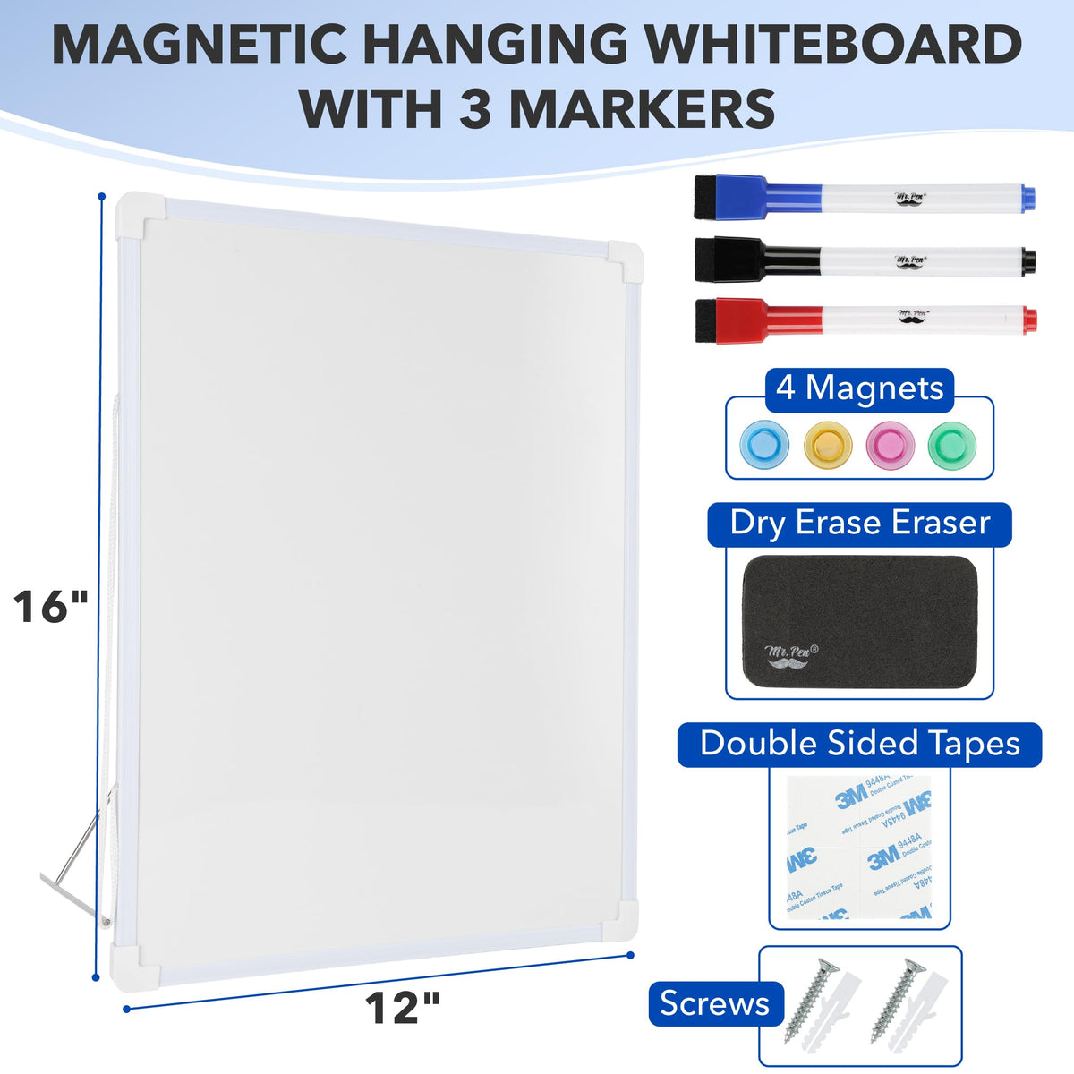 Mr. Pen- Double-Sided Dry Erase Board for Wall, 16" x 12", Magnetic