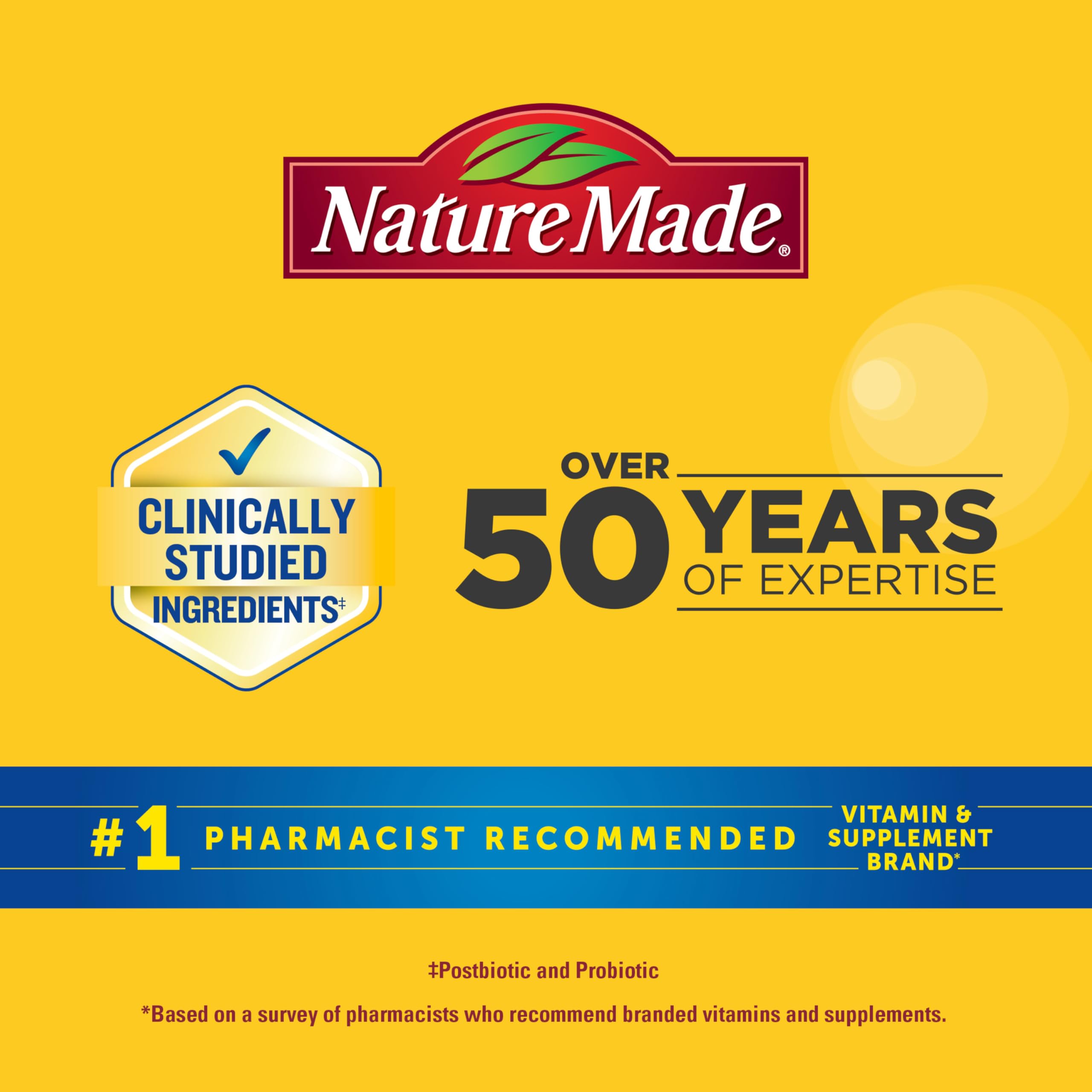 Nature Made Triple-Action Biotics, Prebiotic Fiber Gummies, 48 Gummies | Digestive Probiotics for Women and Men, Gut and Immune Health Support, Vegetarian, Raspberry Lemon Flavor, 24 Day Supply