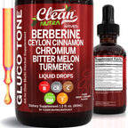 Clean Nutra Berberine with Ceylon Cinnamon Supplement Liquid Drops + Bitter Melon Extract, Glucomannan, Gymnema, Chromium, Turmeric, Organic Panax Ginseng, Moringa