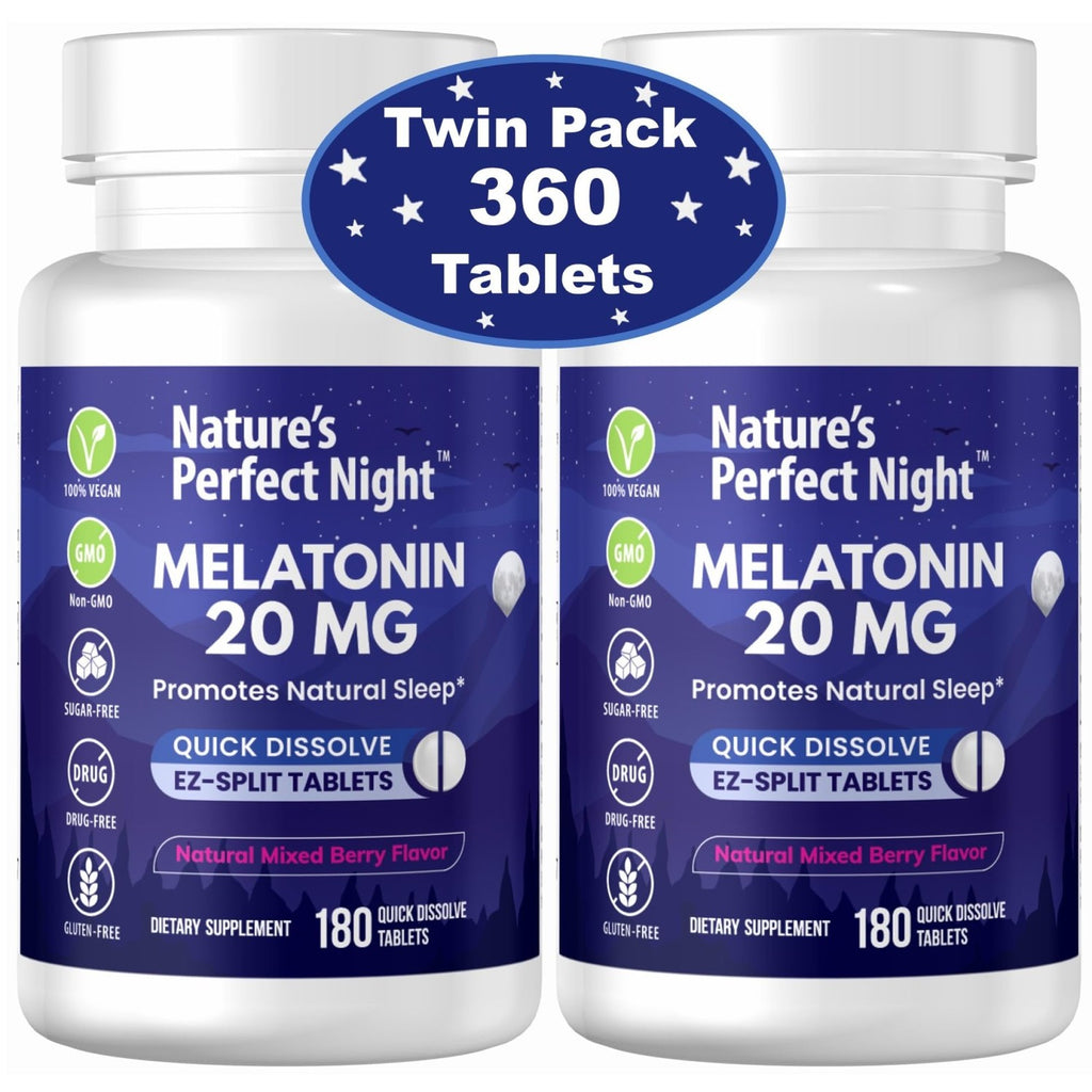 Nature's Perfect Night | Melatonin 20mg | 180 Quick Dissolve Tablets, 2-Pack | Natural Mixed Berry Flavor |High Potency | Sugar Free | Vegan | Gluten Free | 2 Count