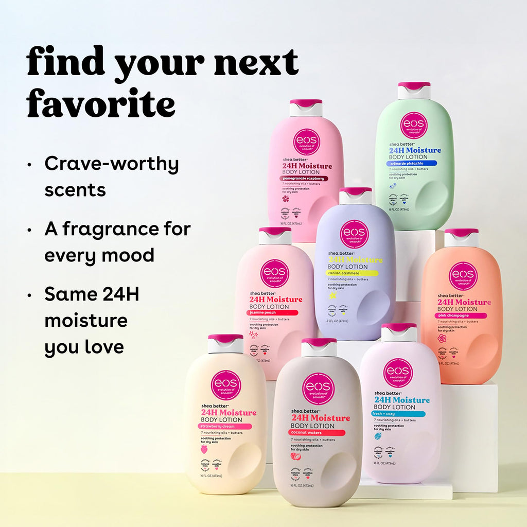 eos Shea Better Body Lotion, Fresh & Cozy, 24-Hour Moisture Skin Care, Lightweight & Non-Greasy, Natural Shea, Vegan, 16 fl oz