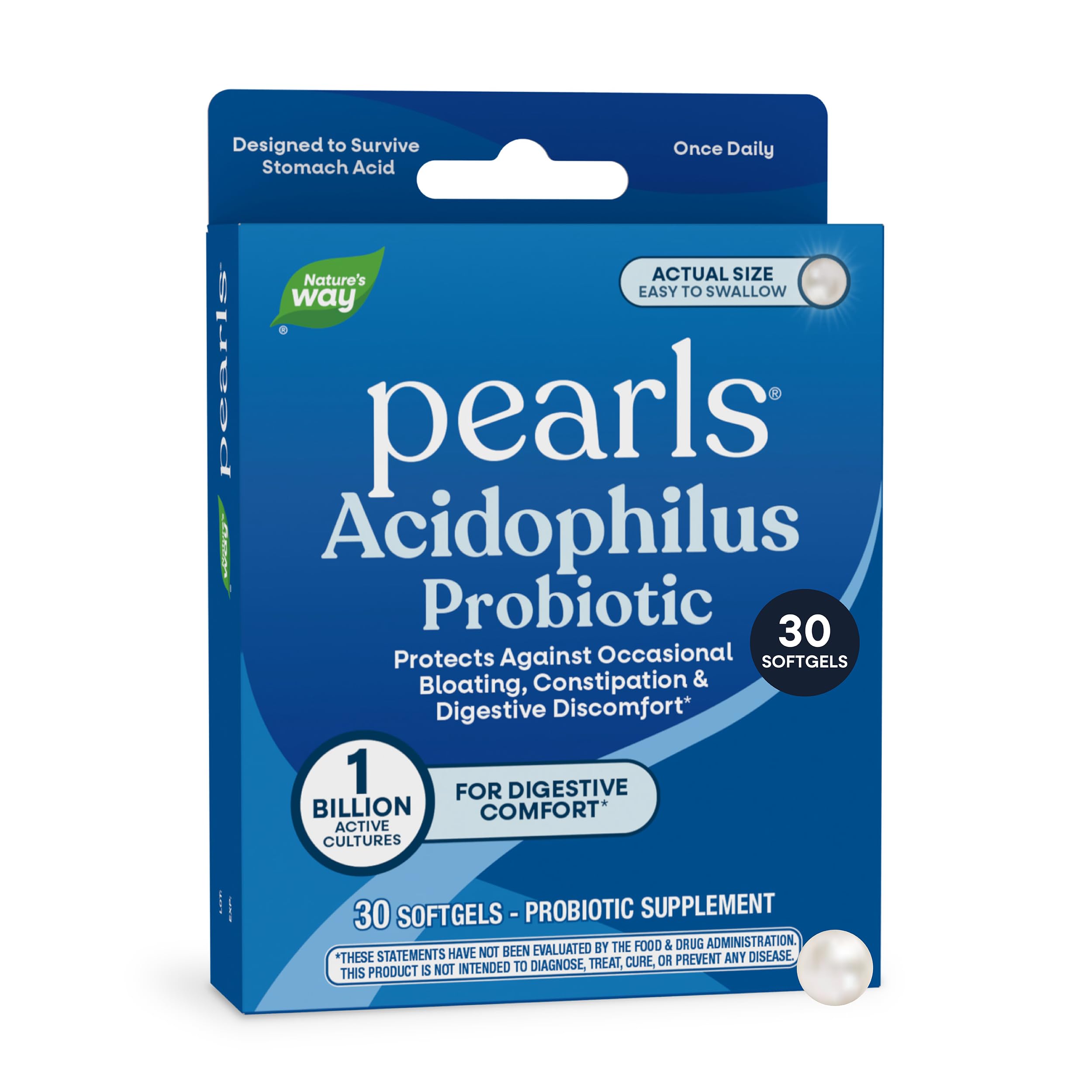 Nature's Way Probiotic Pearls Acidophilus Softgels, 1 Billion CFU, 90 ct | Supports Digestive Balance & Gut Health*, Reduces Occasional Constipation and Bloating*, 1 Billion CFU, No Refrigeration