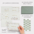 ZICOTO Beautiful Thank You Card Set With Envelopes and Stickers - Set of 20