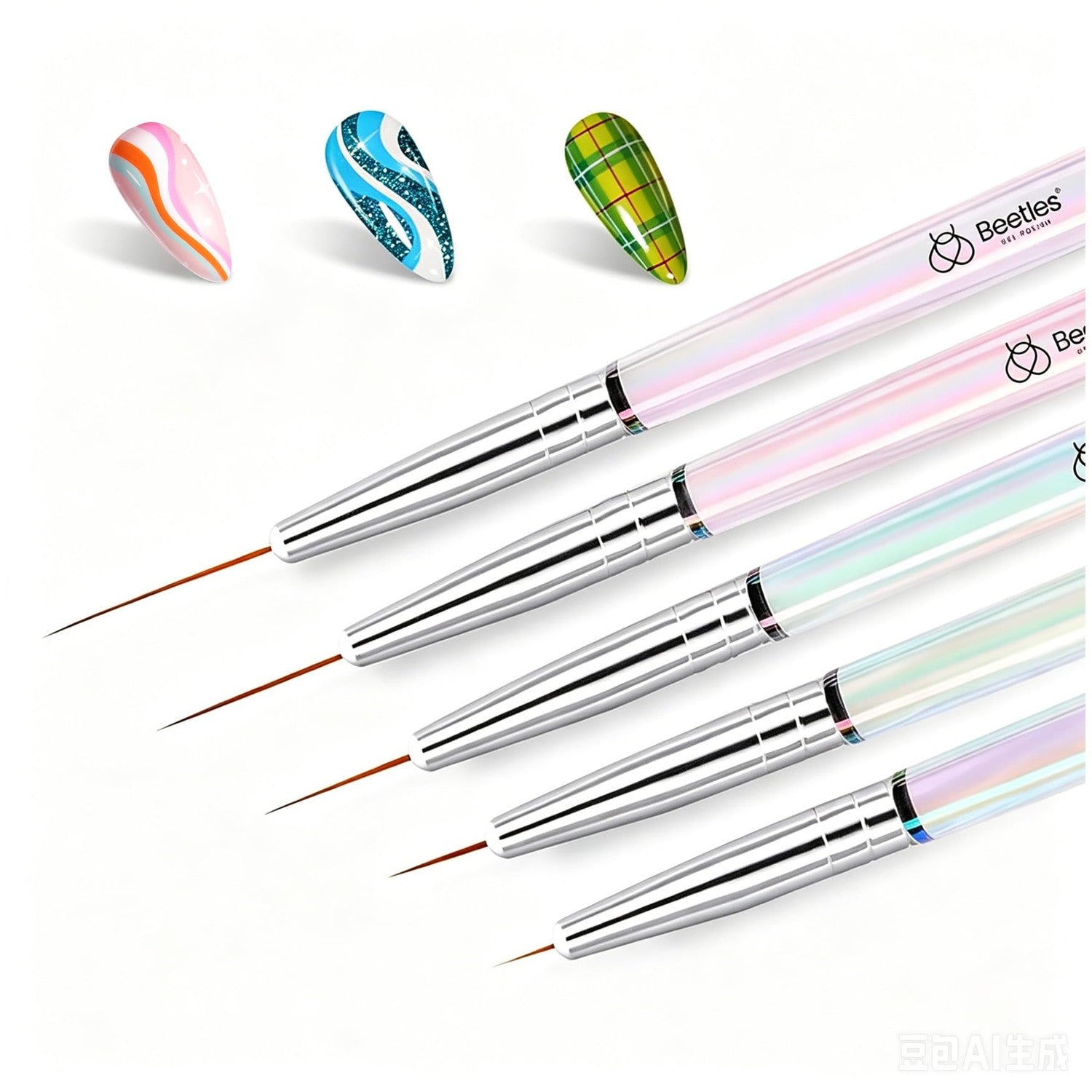 Beetles Gel Polish Nail Art Liner Brushes 5Pcs Painting Art Design Pen Set | Diamond Application Rhinestone Handle Dotting Drawing Sizes 5 7 9 11 20mm Nail Design Gift for Women