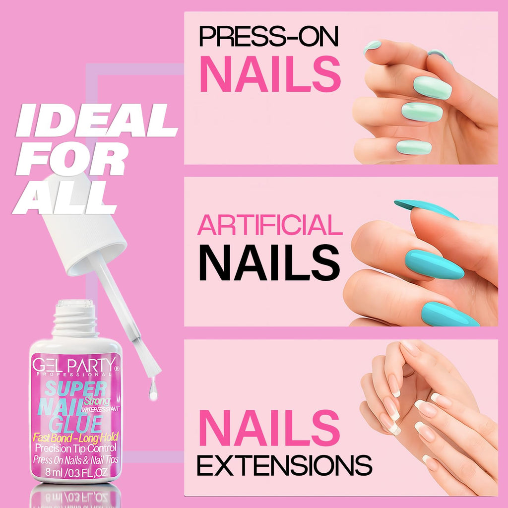 GELPARTY 8ml Brush-On Nail Glue for Press On Nails & Tips, Quick Dry