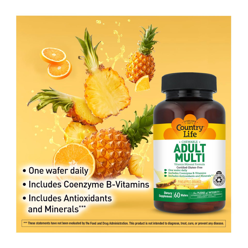 Country Life Adult Chewable Multivitamin, Pineapple Orange, 60 Wafers
