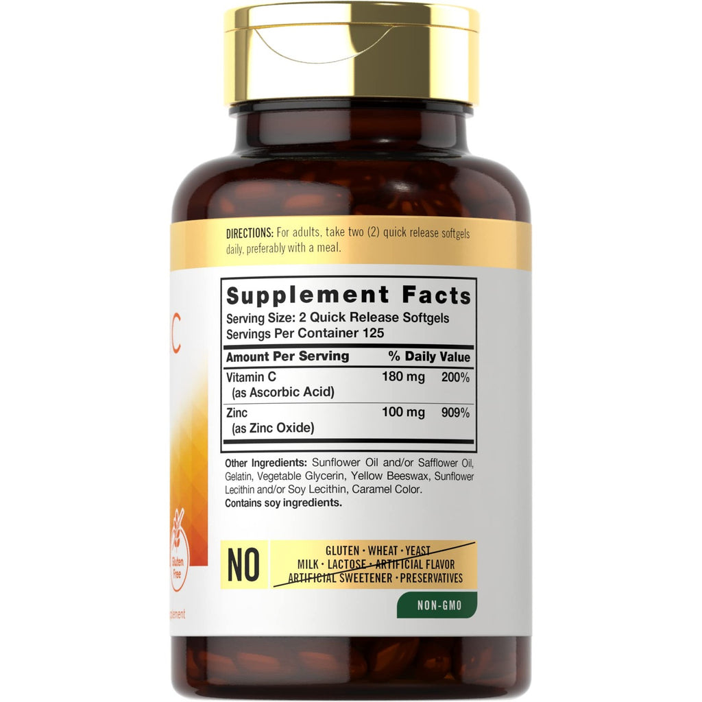 Carlyle Vitamin C with Zinc | 250 Softgels | Bioavailable | Ascorbic Acid