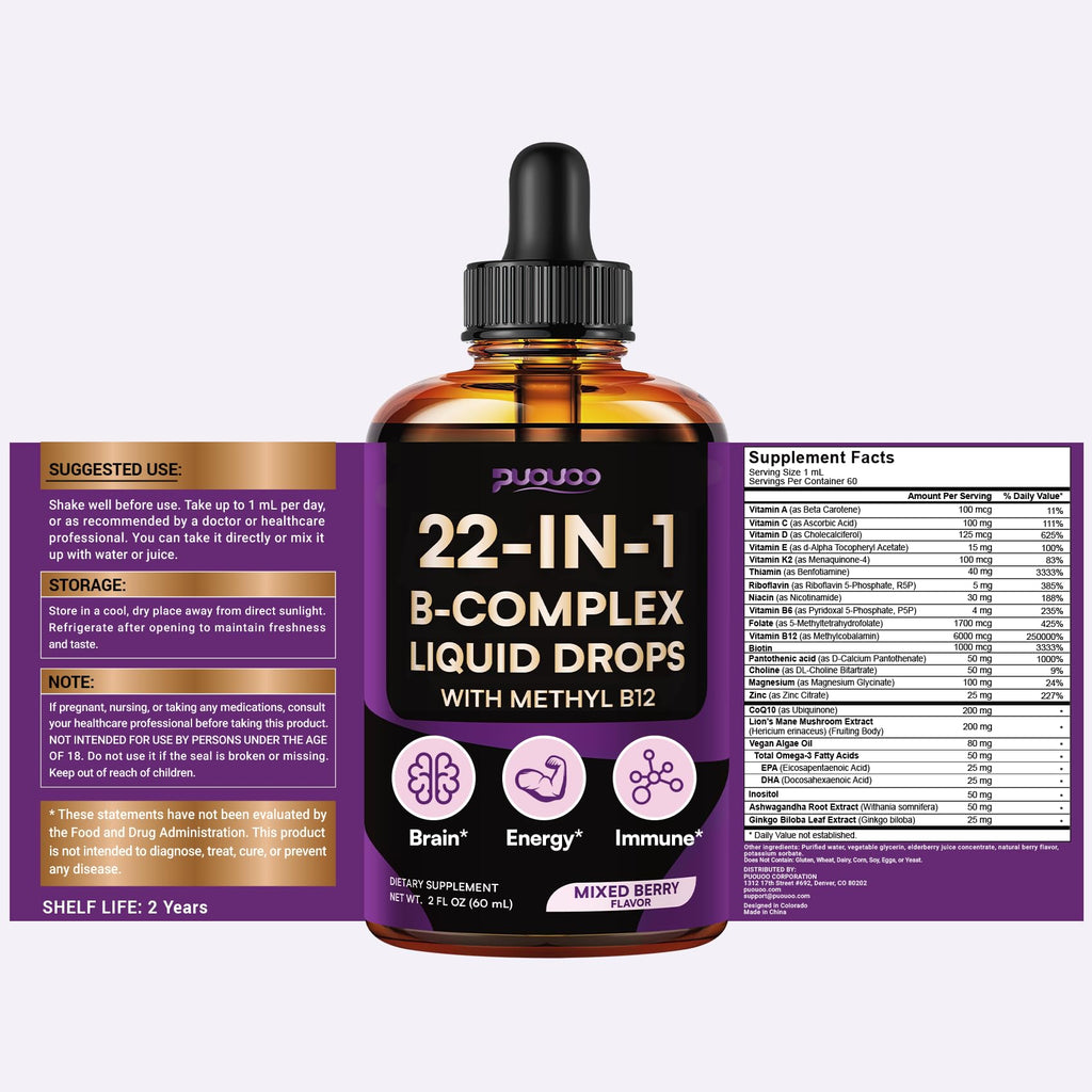 Vitamin B Complex Liquid Drops, 22-in-1 Active B Formula