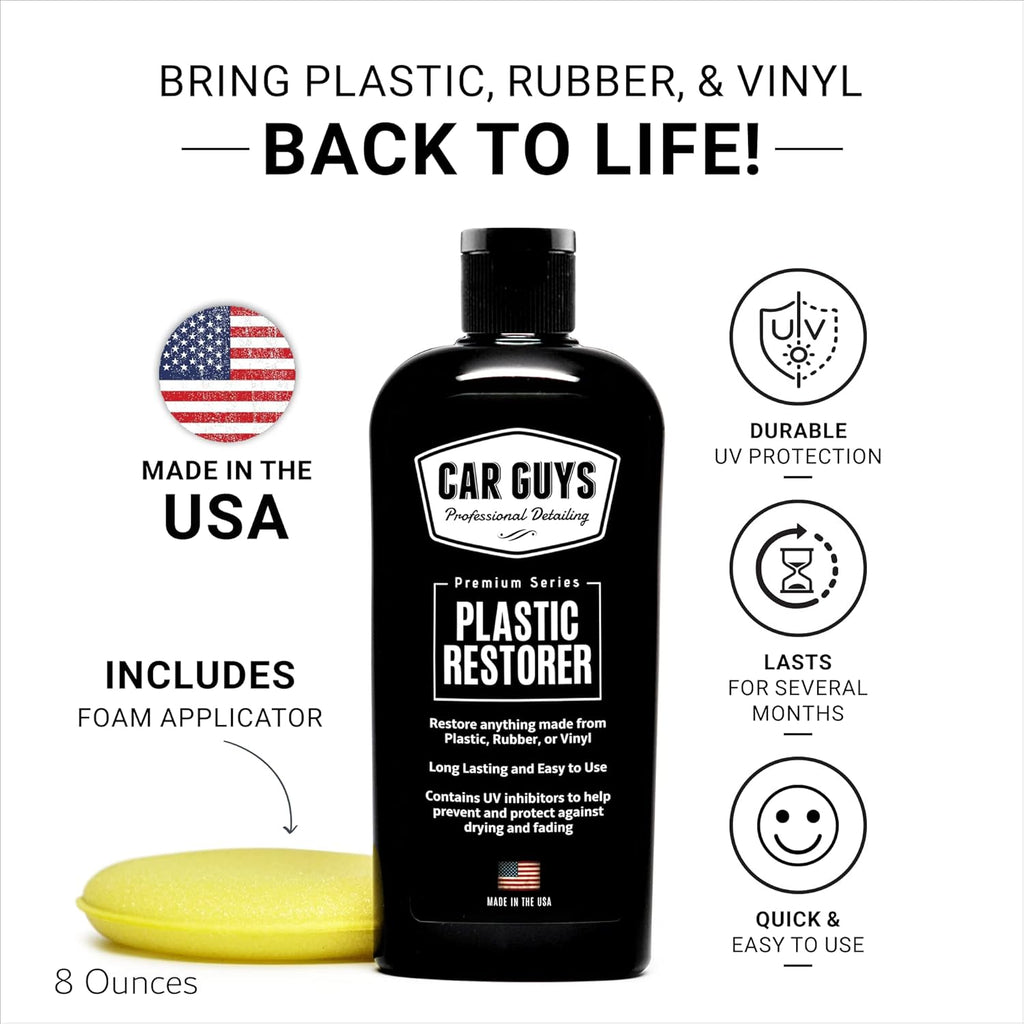 Buy now CAR GUYS Plastic Restorer | Bring Plastic, Rubber, and Vinyl Back to Life! | User Friendly Trim Restorer | Safe Auto Detailing Supplies | 8 Oz Kit with Foam Applicator at indiglob india