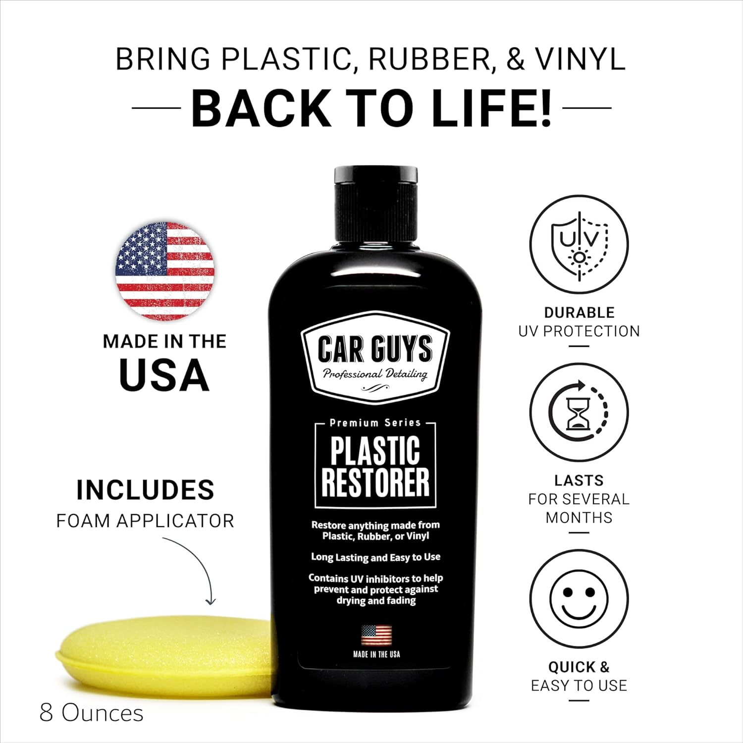 Buy now CAR GUYS Plastic Restorer | Bring Plastic, Rubber, and Vinyl Back to Life! | User Friendly Trim Restorer | Safe Auto Detailing Supplies | 8 Oz Kit with Foam Applicator at indiglob india