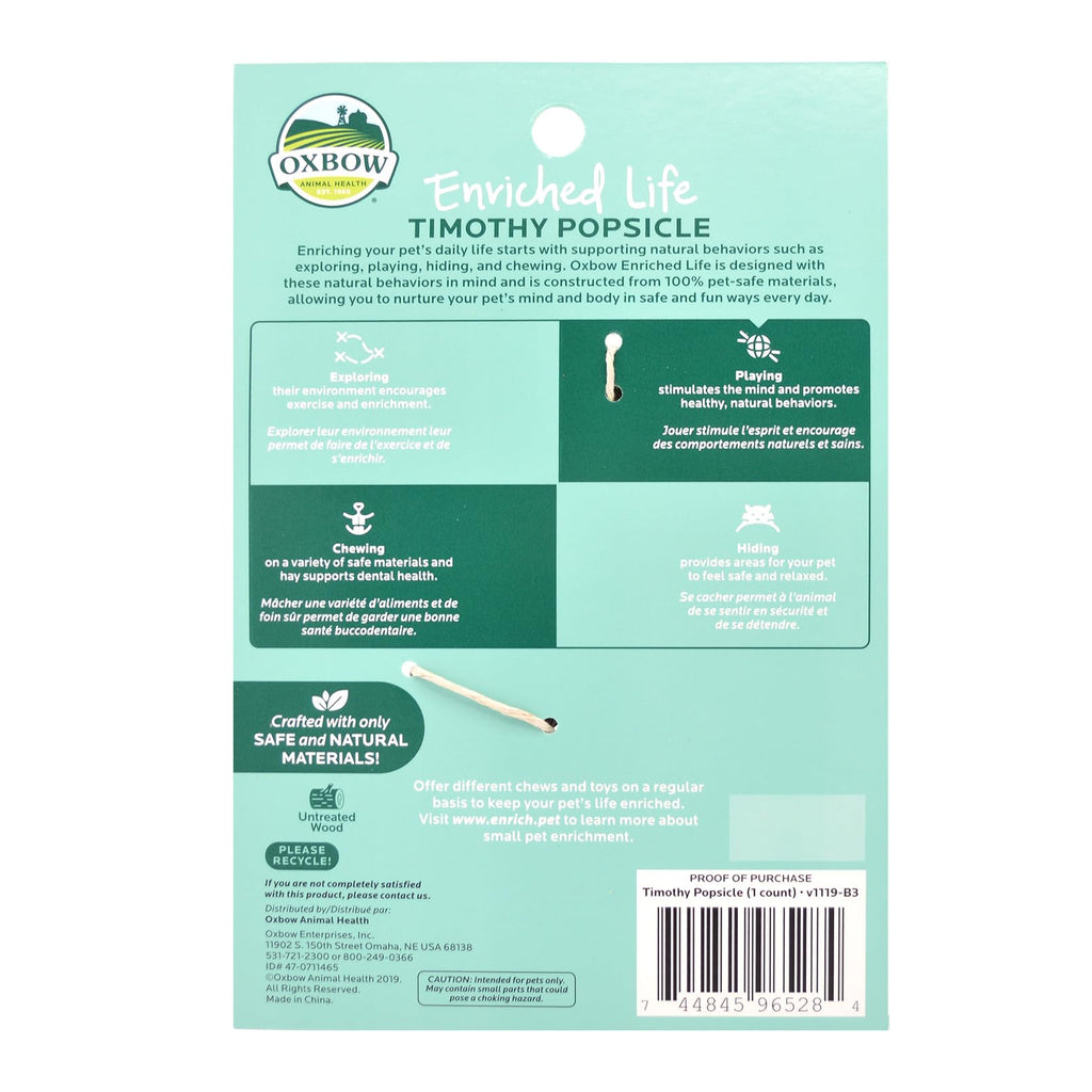 Oxbow Timothy Hay Popsicle, Rabbit Toy & Guinea Pig Chew Toy, Apple Carrot