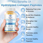 Multi Collagen Peptides for Women & Men-Type I, II, III, V, X | Hydrolyzed Collagen Peptides- with Hyaluronic Acid,Vitamin C,Biotin,Supports Skin Hair Nail, Non-GMO,280 Softgels