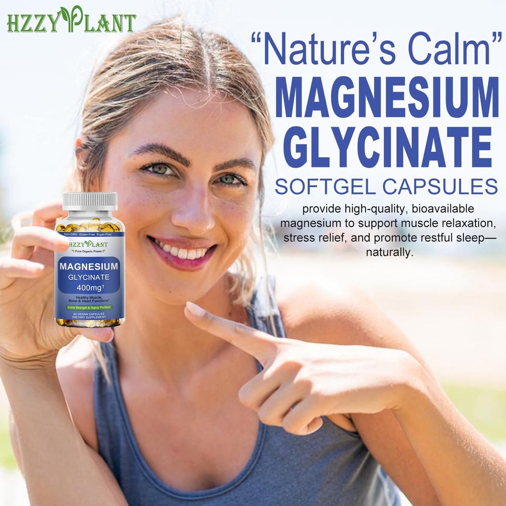 Magnesium Glycinate Softgels, High Absorption Magnesium Glycinate 400mg Supplement for Muscle, Heart, Sleep & Bone Support, Bisglycinate Softgel Capsules Supplement, Vegan, Non-GMO, 2 Month Supply
