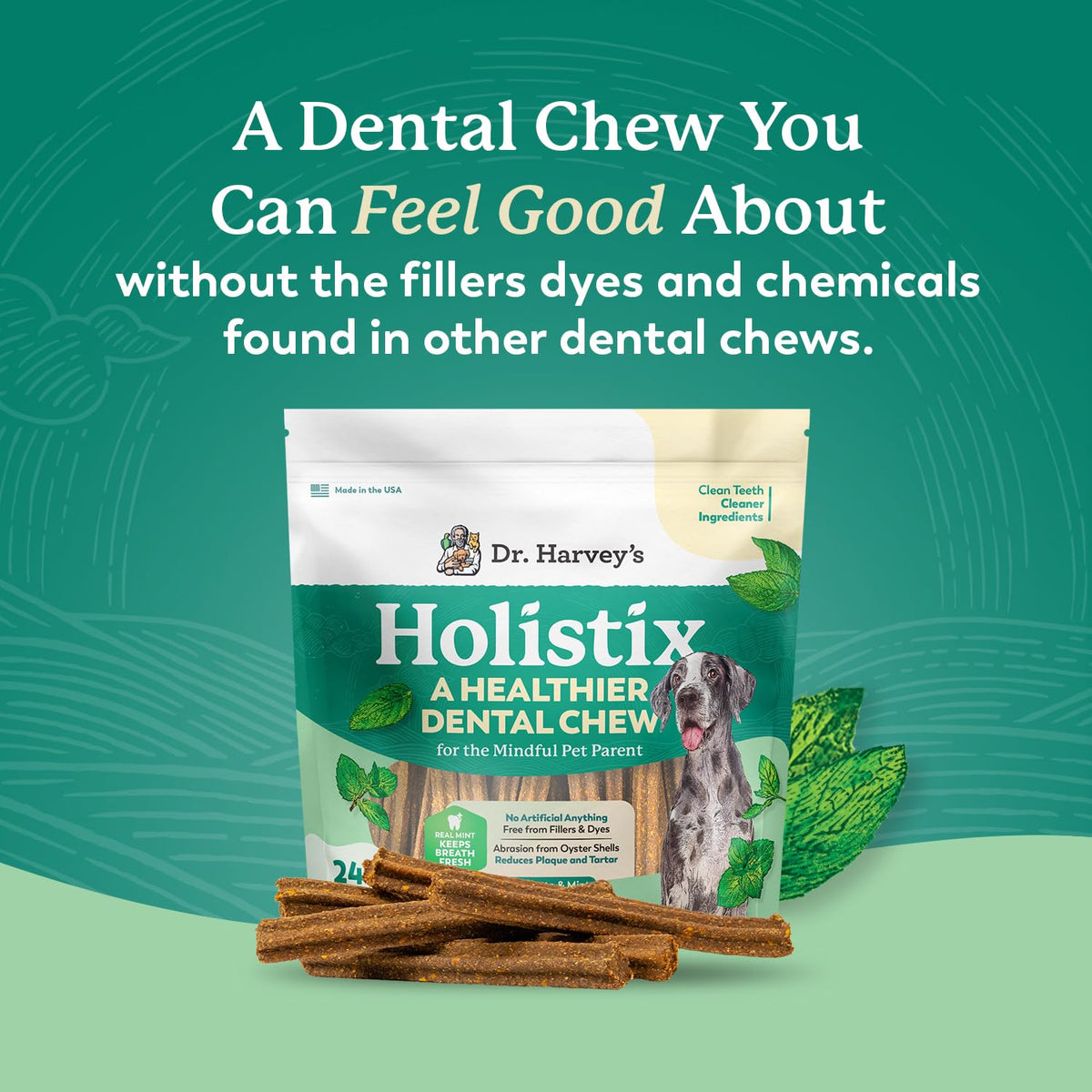 Dr. Harvey's Holistix Dental Chews for Dogs for Fresh Breath (24 Sticks)