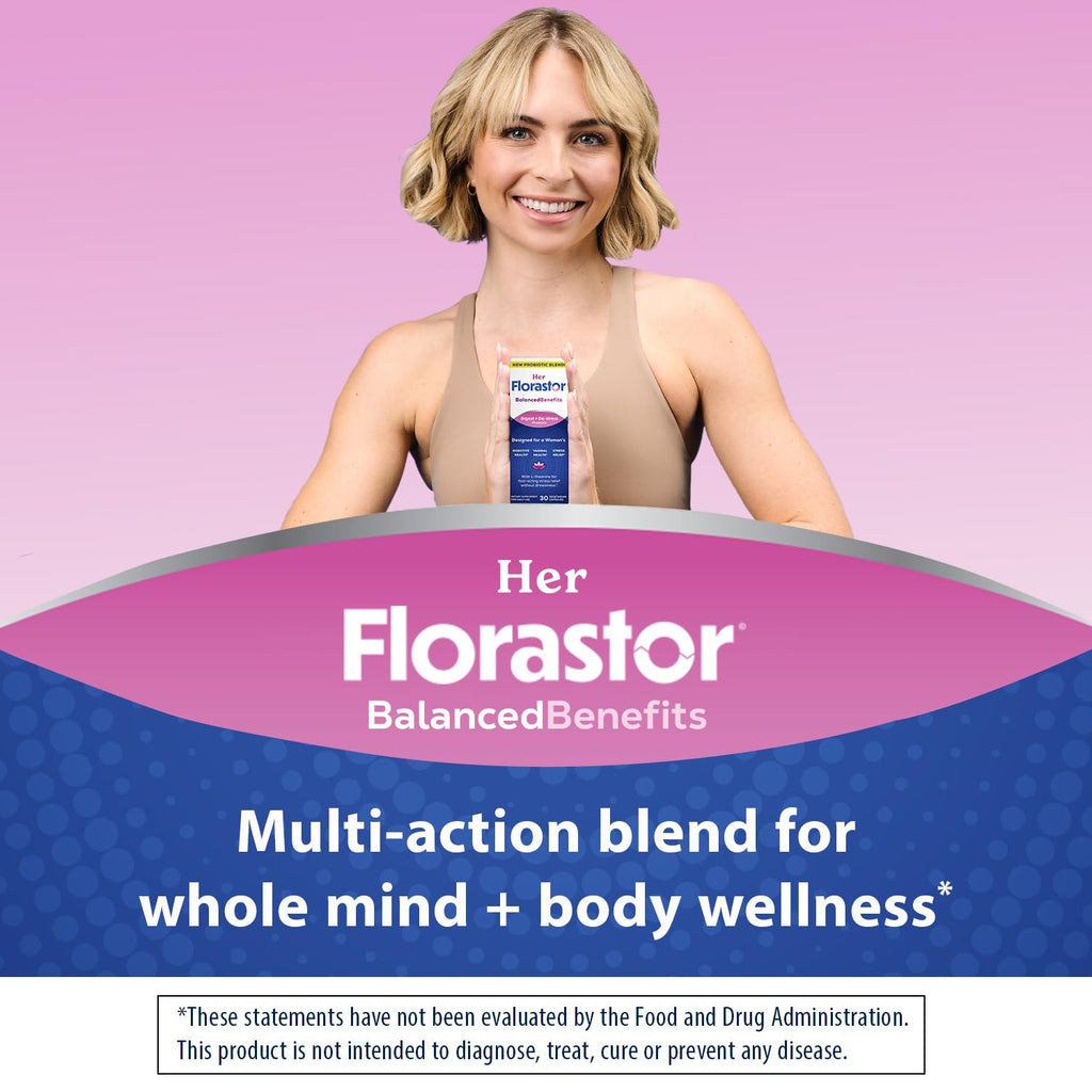 Florastor Probiotics for Women, Digest and De-Stress, 30 Capsules | Digestive Health and Vaginal Probiotic with L-Theanine for Mind and Body Wellness