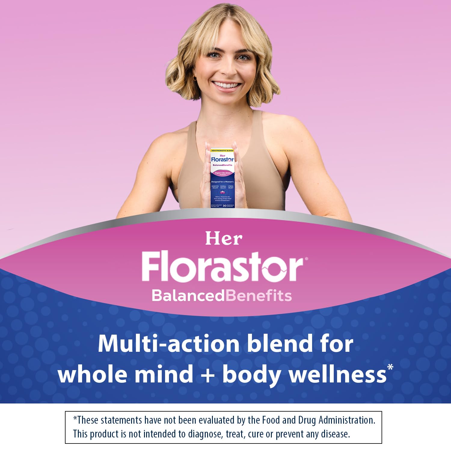 Florastor Probiotics for Women, Digest and De-Stress, 30 Capsules | Digestive Health and Vaginal Probiotic with L-Theanine for Mind and Body Wellness