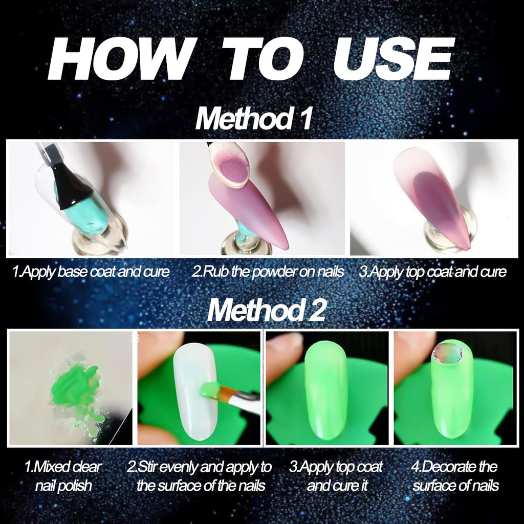 Glow in The Dark Pigment Powder,12 Colors Luminous Iridescent Acrylic Nail