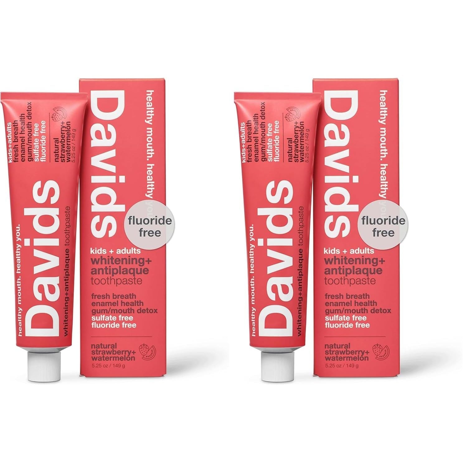 Buy now Davids Fluoride Free Toothpaste, Teeth Whitening, Antiplaque, SLS (Sulfate) Free, Promotes Enamel Health, Mouth & Gum Detox, EWG Verified, Peppermint, 5.25oz 5.25 Ounce (Pack of 2) Strawberry + Watermelon at indiglob india