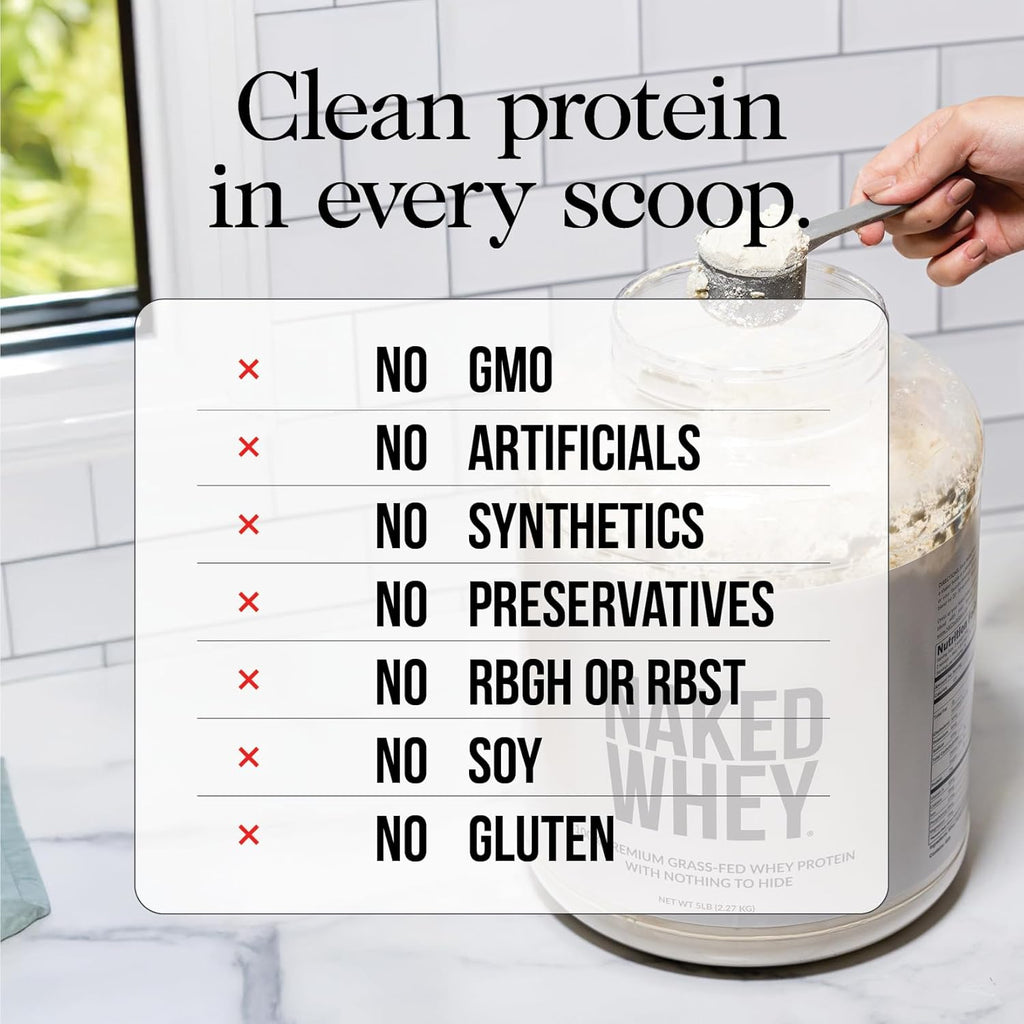Buy now NAKED Whey 2LB 100% Grass Fed Whey Protein Powder - Only 1 Ingredient, Unflavored Whey Protein, Undenatured, Gluten Free, Soy Free, No GMOs, No Preservatives at indiglob india