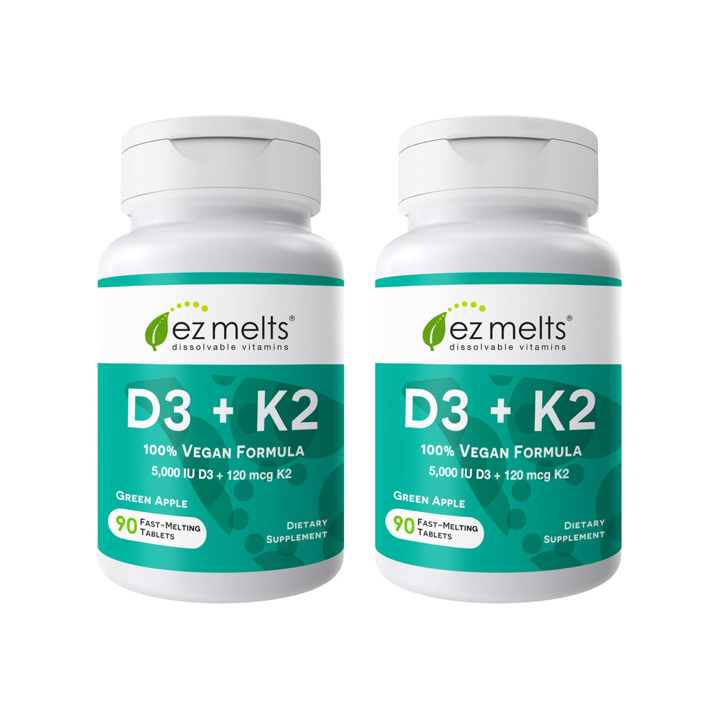 EZ Melts Dissolvable Vitamin D3 5,000 IU & K2 120 mcg, 180 Tabs, Green Apple