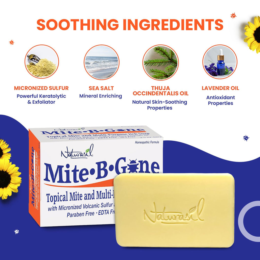 Mite Treatment for Humans, Sulfur Soap by Mite-B-Gone - 2 Pack, 5 oz Bars