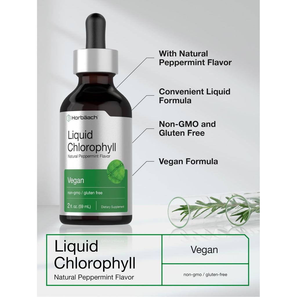 Horbäach Liquid Chlorophyll Drops | 2 fl oz | Natural Peppermint Flavor | Vegan, Non-GMO & Gluten Free Formula