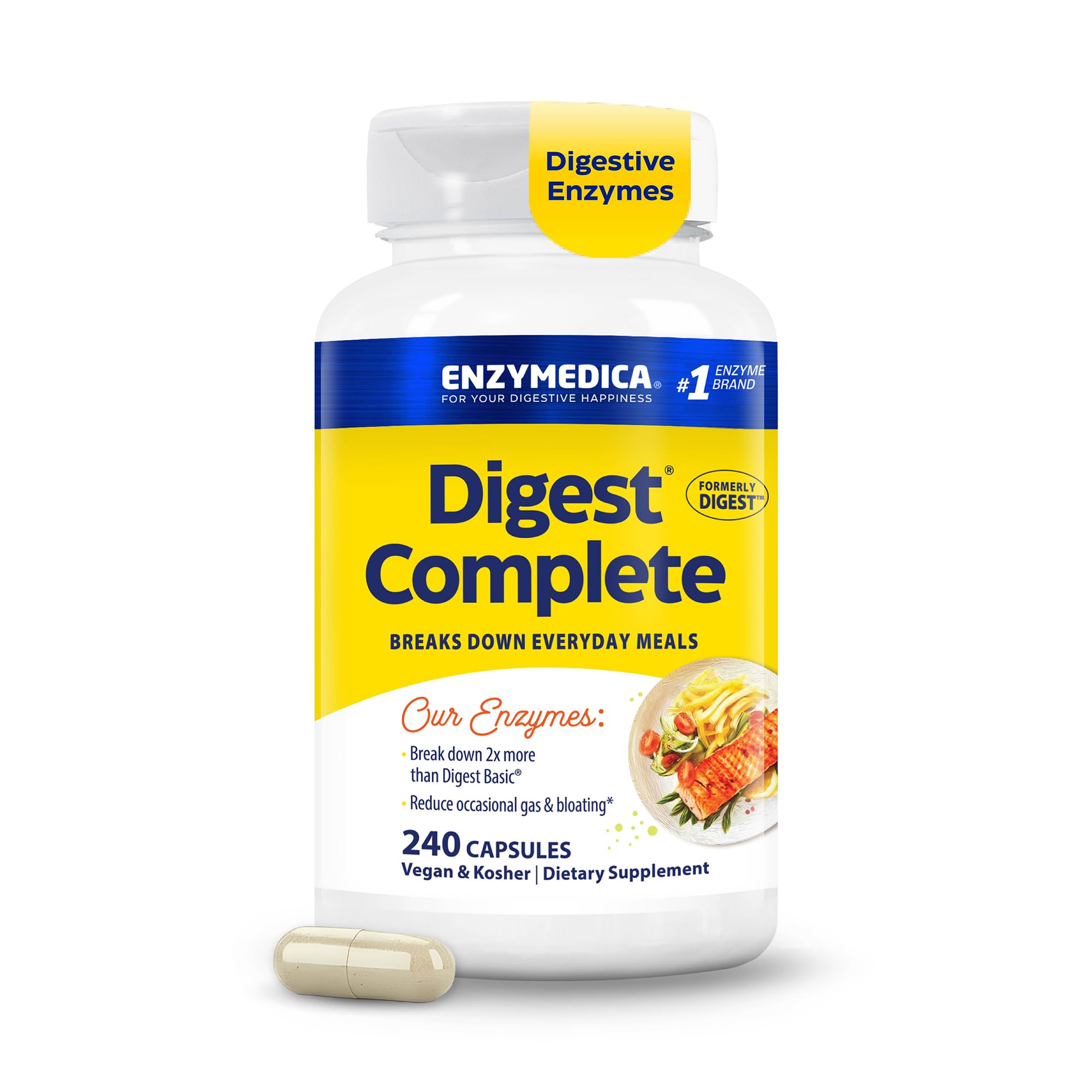Enzymedica Digest Complete - Helps Gas & Bloating - 90 Caps | Digestive Enzyme Supplement for Women & Men, Enzyme Capsules for Digestion, Gut Health Support, Energy Support, Vegan