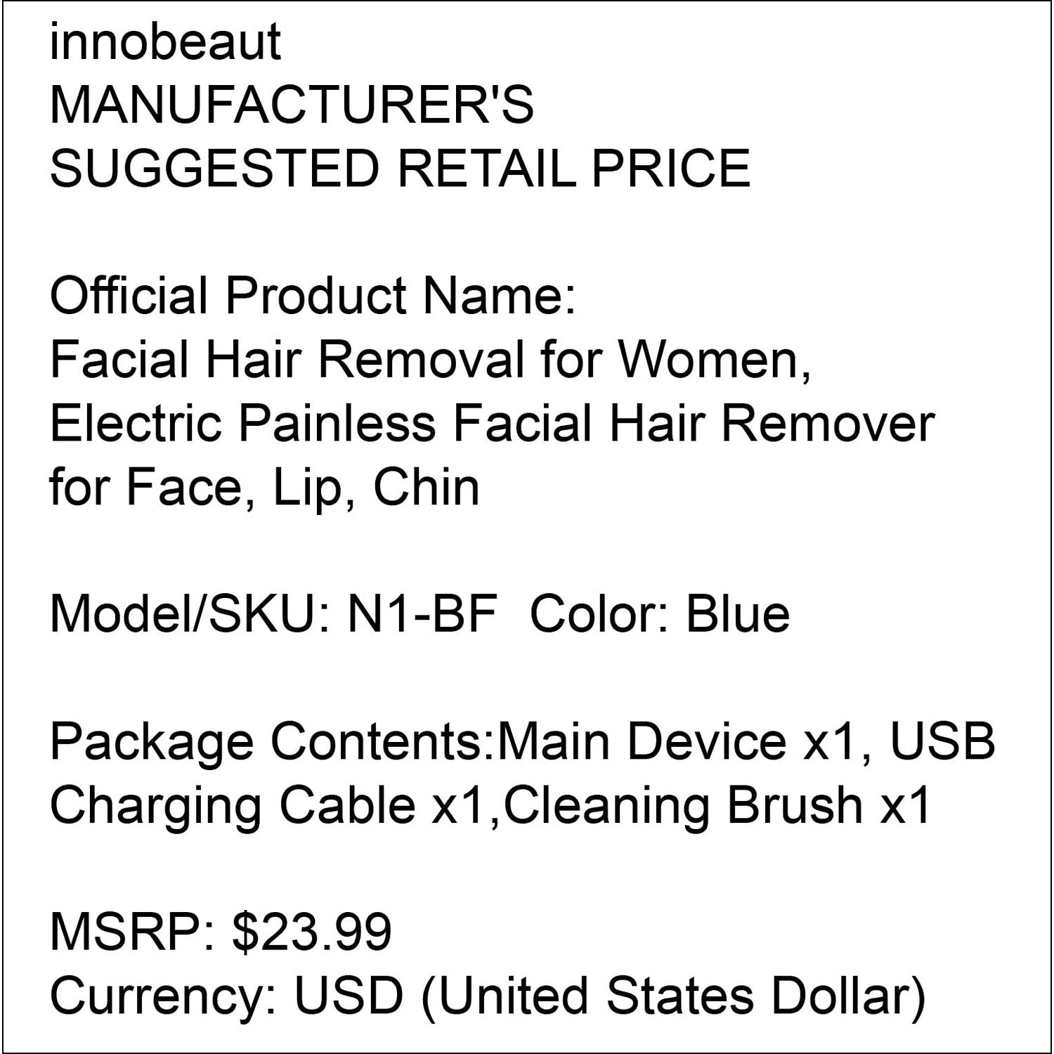 innobeaut Painless Electric Facial Hair Remover for Women, USB Rechargeable | LED reveals fine hairs, Portable face shaver for upper/lip/chin/peach fuzz, Facial hair removal for women,Blue Device only