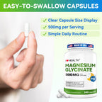 Magnesium Glycinate 500mg per Capsule – 240 Capsules – High Absorption Magnesium Supplement for Relaxation, Calmness & Muscle Support – Gentle on Stomach – Made in USA