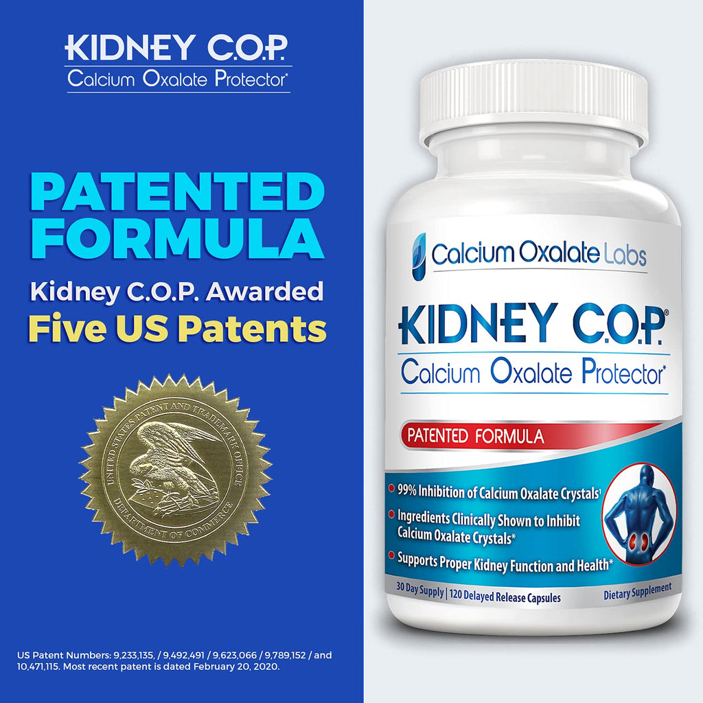 KIDNEY C.O.P. Calcium Oxalate Kidney Stone Support Supplement 3 Pack | Urologist Recommended, 99% Calcium Oxalate Inhibition, 5X Stronger Than Chanca Piedra, Patented Formula, 90-day supply