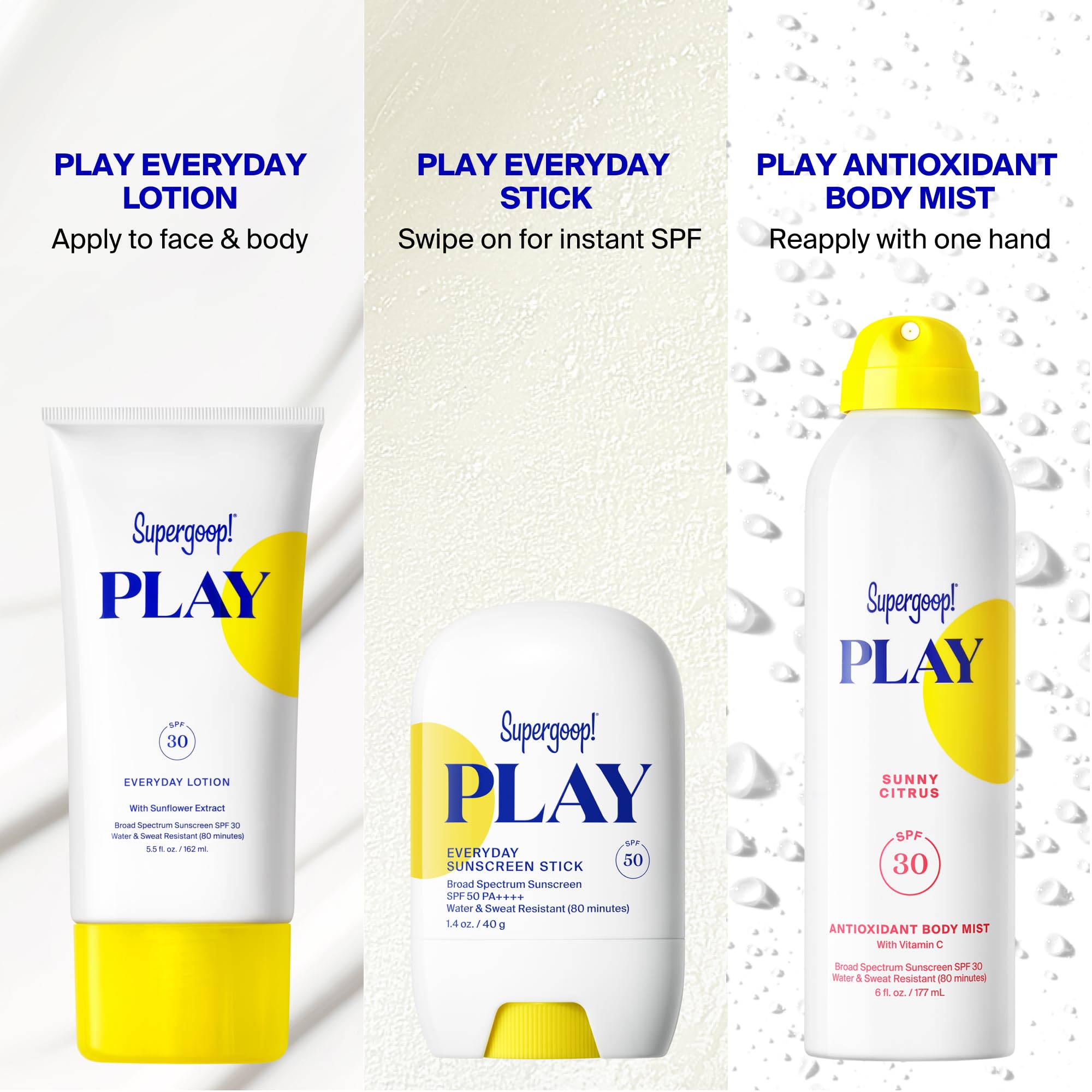 Supergoop! PLAY Antioxidant Body Mist Vitamin C -SPF 50 PA++++ Broad Spectrum Sunscreen - Body Spray - Great for Active Days