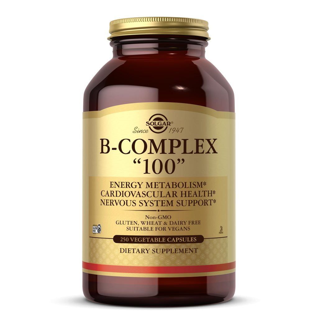 Solgar B-Complex "100", 100 Vegetable Capsules - Nervous System Support - Supports Energy Metabolism - Non-GMO, Vegan, Gluten Free, Dairy Free, Kosher - 100 Servings