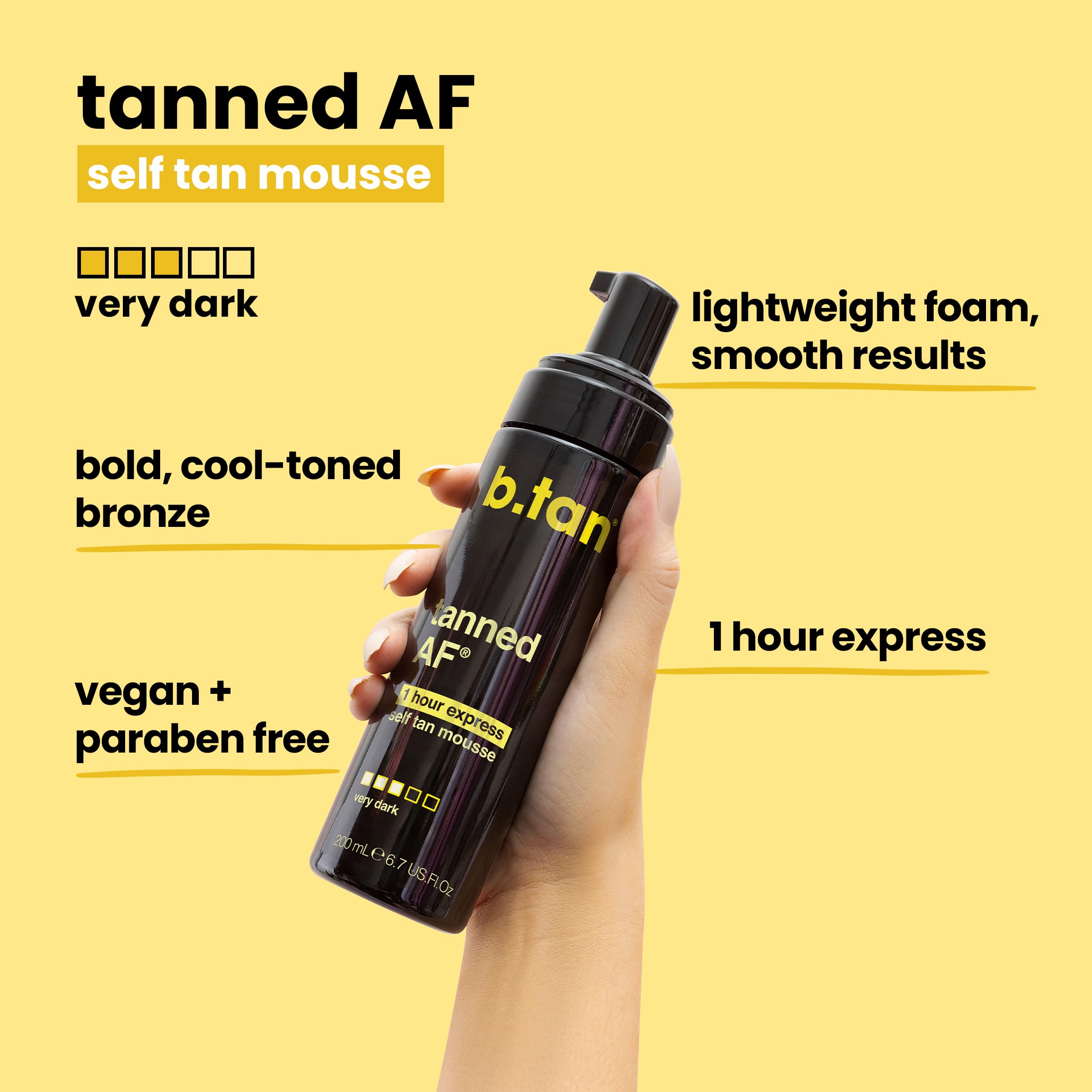 Buy now b.tan Dark Self Tanner Mousse | Get Tanned - Best, 1 Hour Express Sunless Tanning Foam, No Fake Tan Smell, Ultra Dark Bronzing Glow, Face & Body, Vegan, Cruelty Free, 6.7 Fl Oz at indiglob india