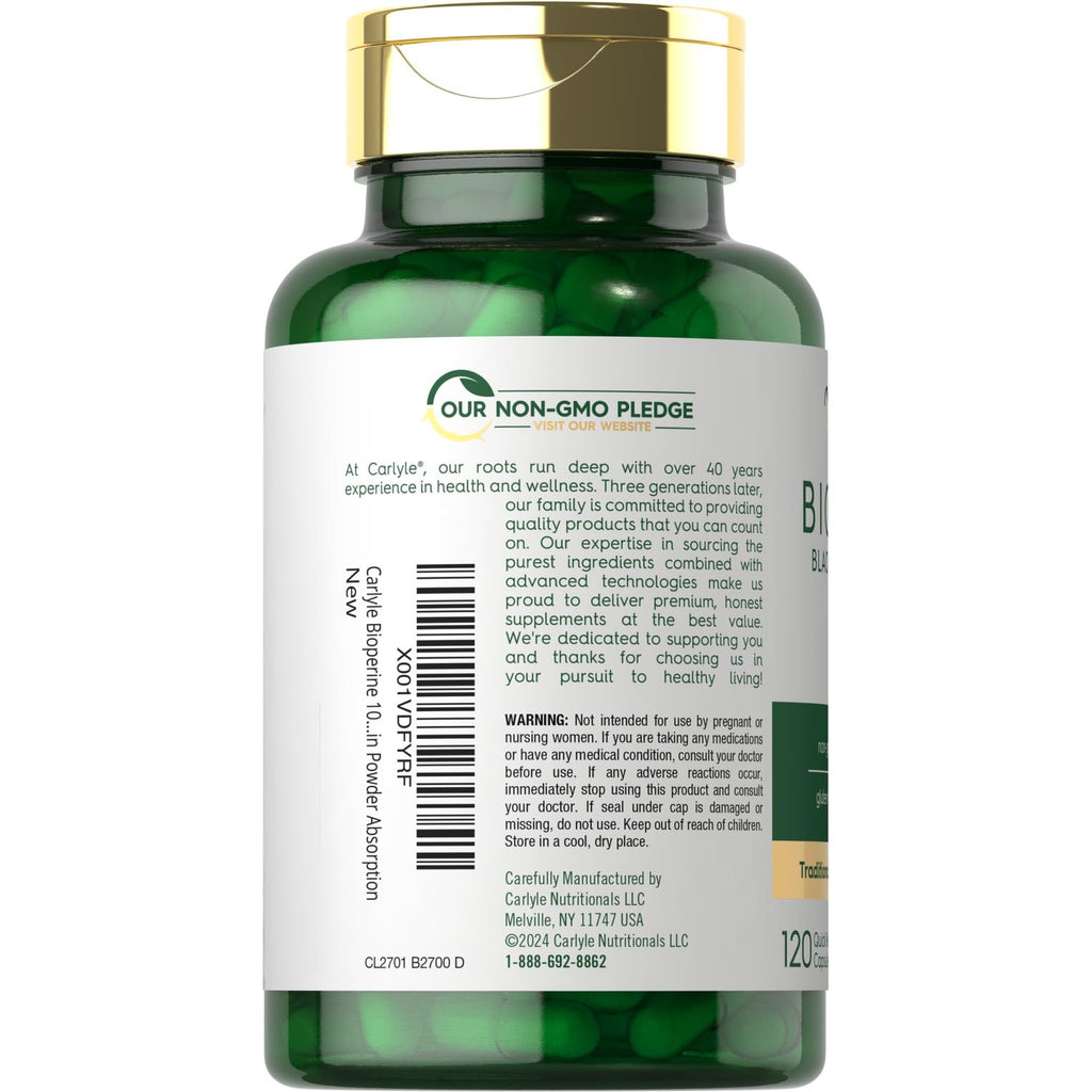 Carlyle Bioperine 10mg | 120 Capsules | from Black Pepper Extract