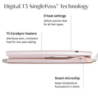T3 SinglePass Smooth X Flat Iron, Professional Hair Straightener