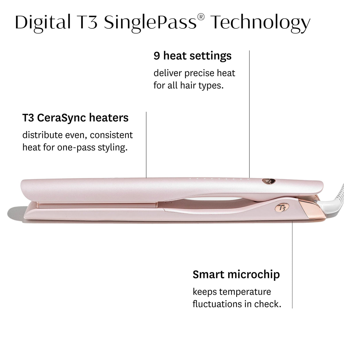 T3 SinglePass Smooth X Flat Iron, Professional Hair Straightener