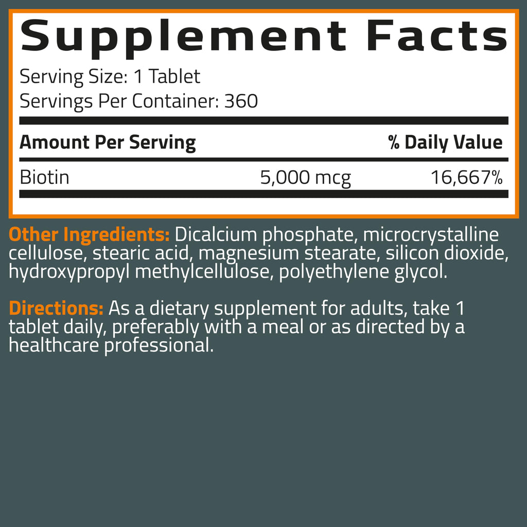 Bronson Biotin 5,000mcg Hair Skin and Nails Vitamins, 360 Tablets