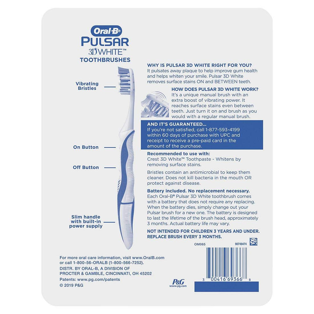 Buy now Oral-B Pulsar Vibrating Bristles Toothbrush, Medium, 4 Pack (Colors May Vary) at indiglob india