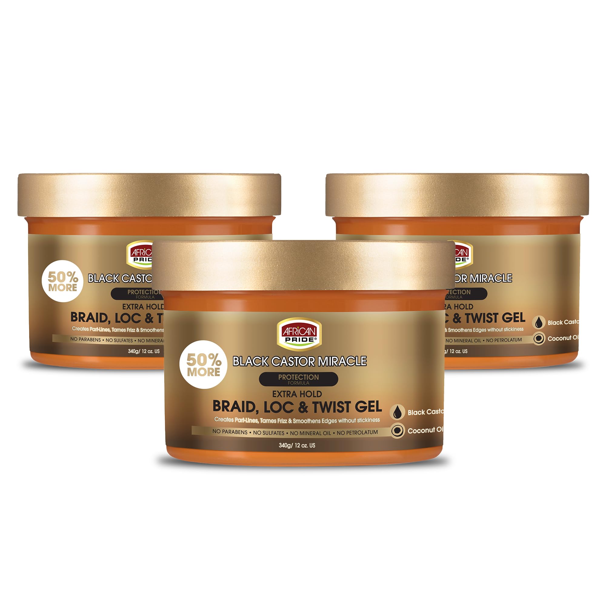 African Pride Black Castor Miracle Braid, Loc & Twist Gel, 12 Oz | Extra-hold gel for braids, locs & twists with black castor & coconut oil; smooths frizz, no flaking
